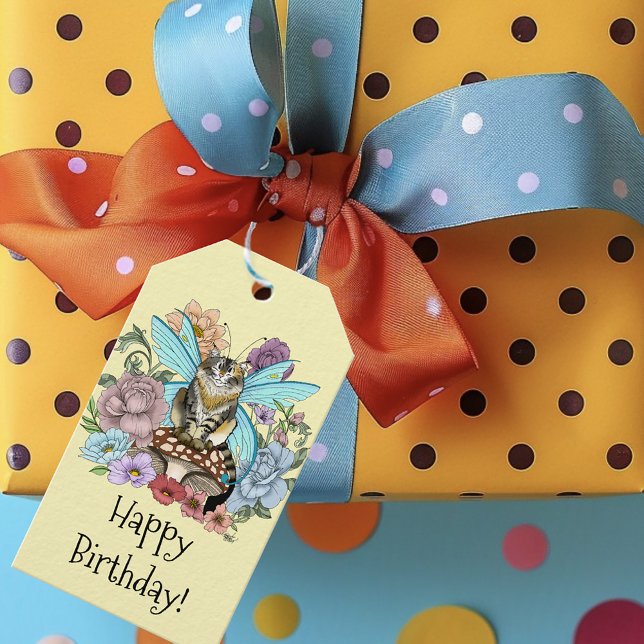 Tabby Fairy Cat Mushroom Floral Geschenkanhänger (Von Creator hochgeladen)