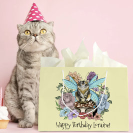 Tabby Fairy Cat Mushroom Floral Große Geschenktüte
