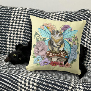 Tabby Fairy cat Mushroom Floral Kissen
