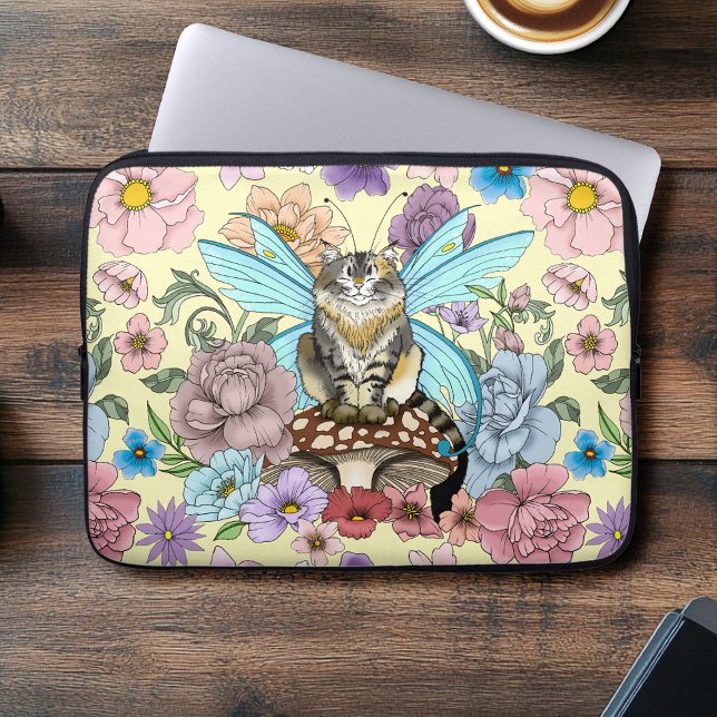 Tabby Fairy Cat Mushroom Floral Laptopschutzhülle (Von Creator hochgeladen)