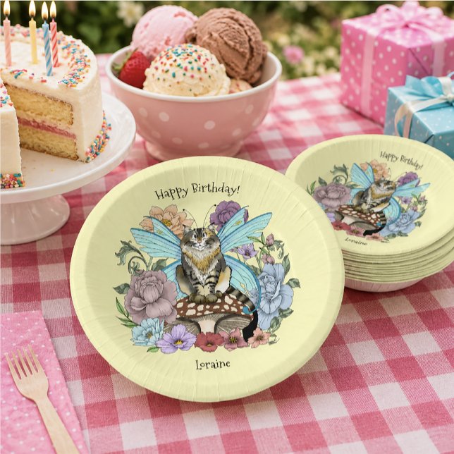 Tabby Fairy Cat Mushroom Floral Pappteller (Von Creator hochgeladen)