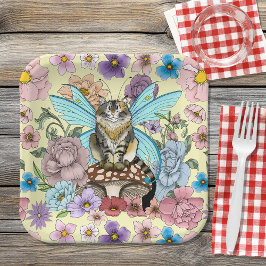 Tabby Fairy Cat Mushroom Floral Pappteller