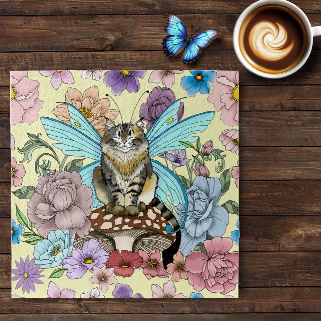 Tabby Fairy Cat Mushroom Floral Puzzle (Von Creator hochgeladen)
