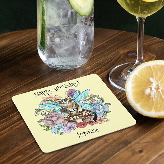 Tabby Fairy Cat Mushroom Floral Rechteckiger Pappuntersetzer (Von Creator hochgeladen)