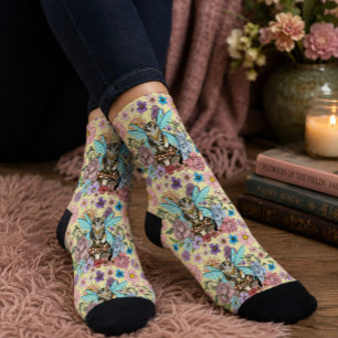 Tabby Fairy Cay Mushroom Floral Socken