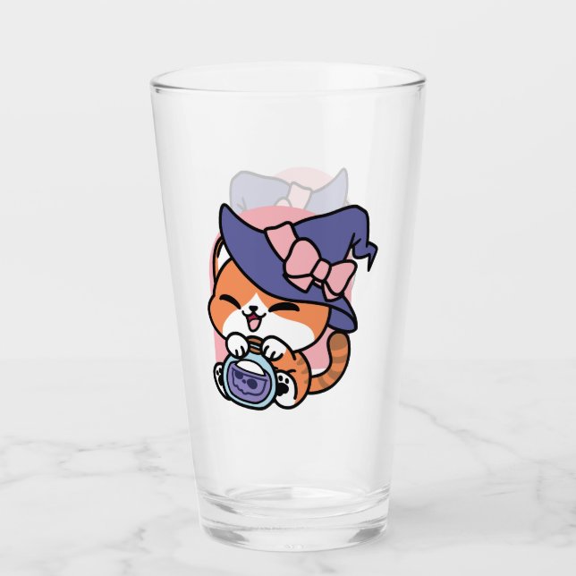 Tabby Hexenbrauen – Süßes Halloween-Katzendesign Glas (Vorderseite)