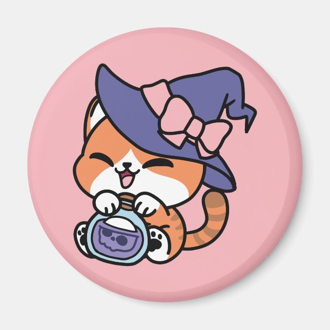 Tabby Hexenbrauen – Süßes Halloween-Katzendesign Magnet (Vorne)