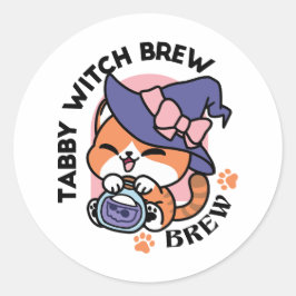 Tabby Hexenbrauen – Süßes Halloween-Katzendesign Runder Aufkleber