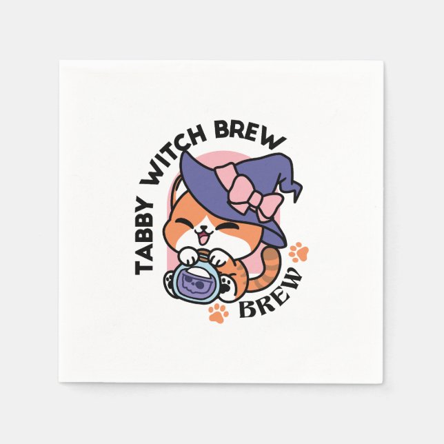 Tabby Hexenbrauen – Süßes Halloween-Katzendesign Serviette (Vorderseite)