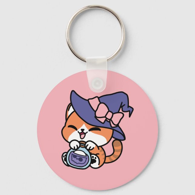 Tabby Hexentrank – Süßes Halloween-Katze-Design Schlüsselanhänger (Vorderseite)