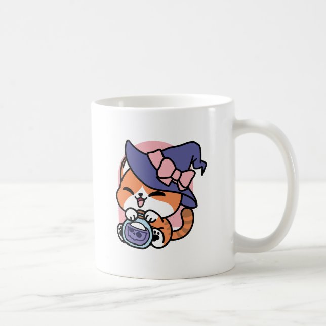 Tabby Hexentrank – Süßes Halloween-Katzendesign Kaffeetasse (Rechts)