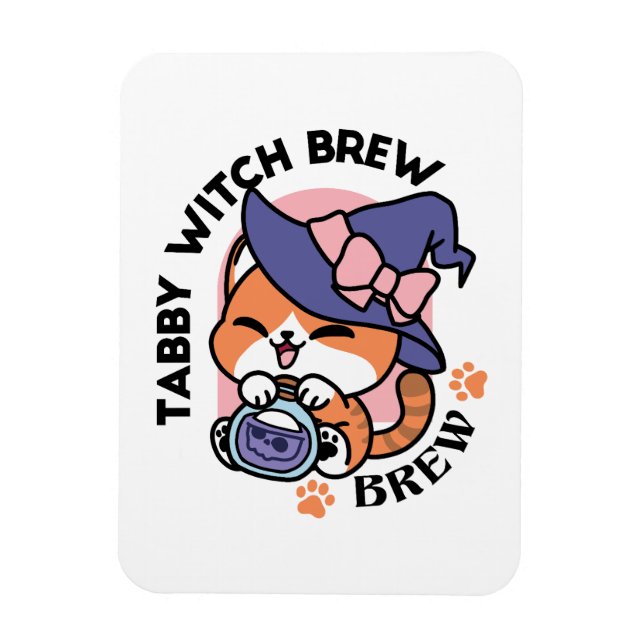 Tabby Hexentrank – Süßes Halloween-Katzendesign Magnet (Vertikal)