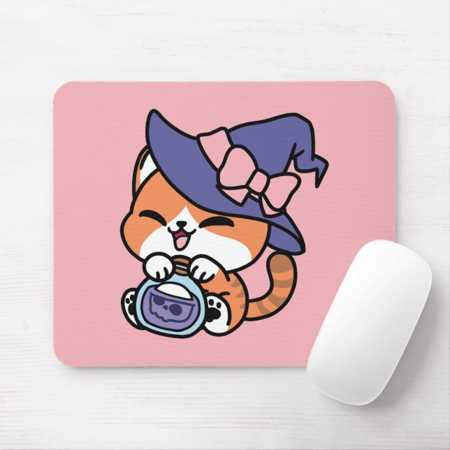 Tabby Hexentrank – Süßes Halloween-Katzendesign Mousepad (Mit Mouse)