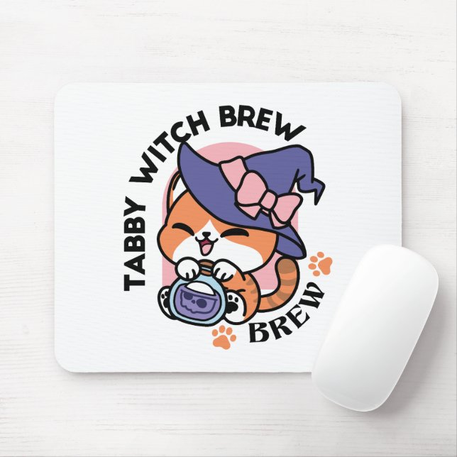 Tabby Hexentrank – Süßes Halloween-Katzendesign Mousepad (Mit Mouse)