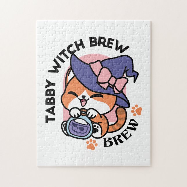 Tabby Hexentrank – Süßes Halloween-Katzendesign Puzzle (Vertikal)