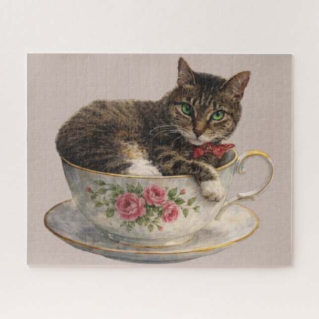 Tabby in einer Teetasse Puzzle (Horizontal)