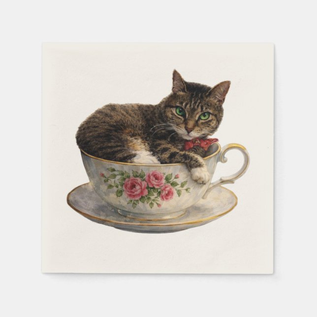 Tabby in einer Teetasse Serviette (Vorderseite)