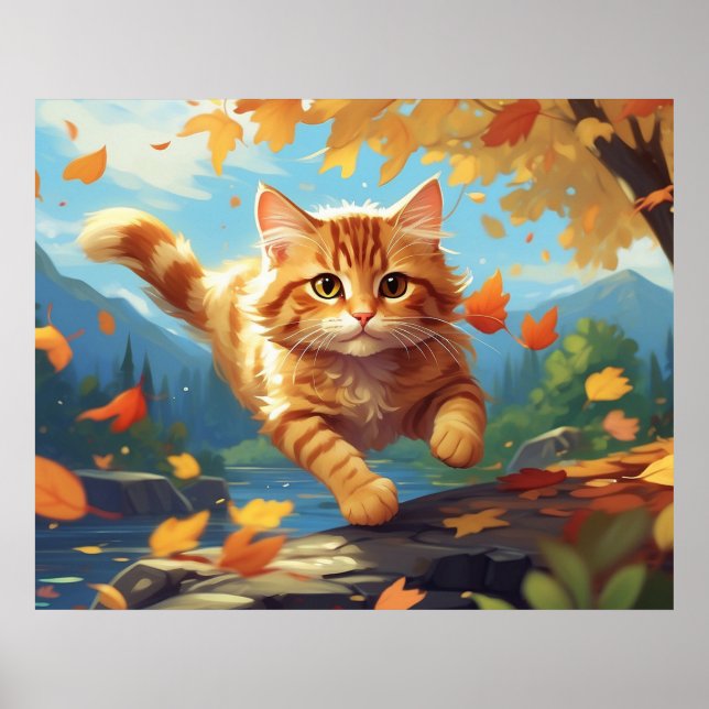*~* Tabby Jump Herbstlaube Kitten 5:4 Katze AP68 Poster (Vorne)