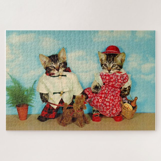 Tabby-Kätzchen Picknick Puzzle (Horizontal)