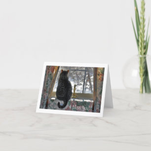 Tabby-Katze an Snowy-Fenster Karte