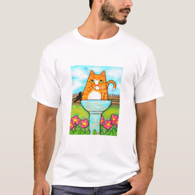 Tabby-Katze im Birdbath T-Shirt (Vorderseite)