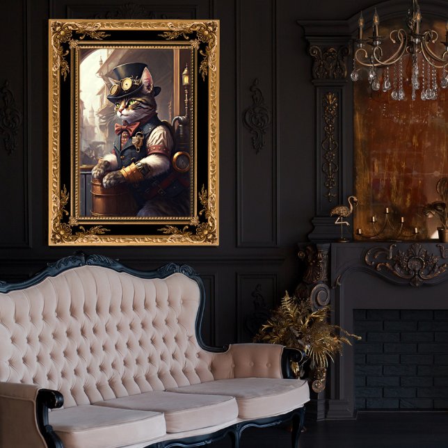 Tabby-Katze in einem Steampunkoutfit AI generiert Fotodruck (Von Creator hochgeladen)