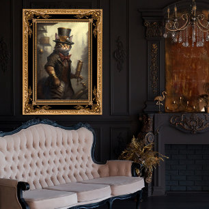 Tabby-Katze in einem Steampunkoutfit AI generiert Poster