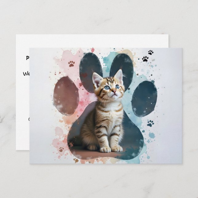 Tabby-Katze in Form einer Paw-Print Postkarte (Vorne/Hinten)