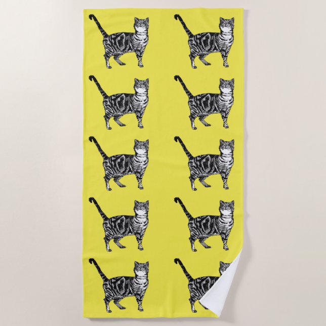 Tabby Katze Niedlich Hübsch Gelbe Kinder Katzen Aq Strandtuch (Vorderseite)