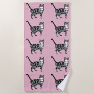 Tabby Katze Niedlich Hübsch Pink Girls Katzen Wass Strandtuch