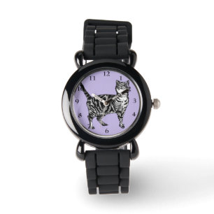 Tabby Katze Schwarz-weiß Katzen Niedlich Purpl Gi Armbanduhr