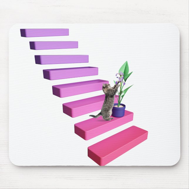 Tabby Katze und Pflanze auf Treppen Mousepad (Vorne)