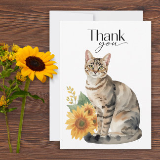 Tabby-Katze und Sonnenblumen Dankeskarte Einladung