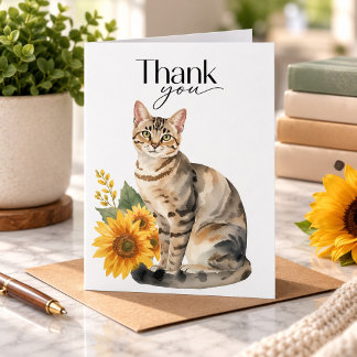 Tabby-Katze und Sonnenblumen Dankeskarte Karte
