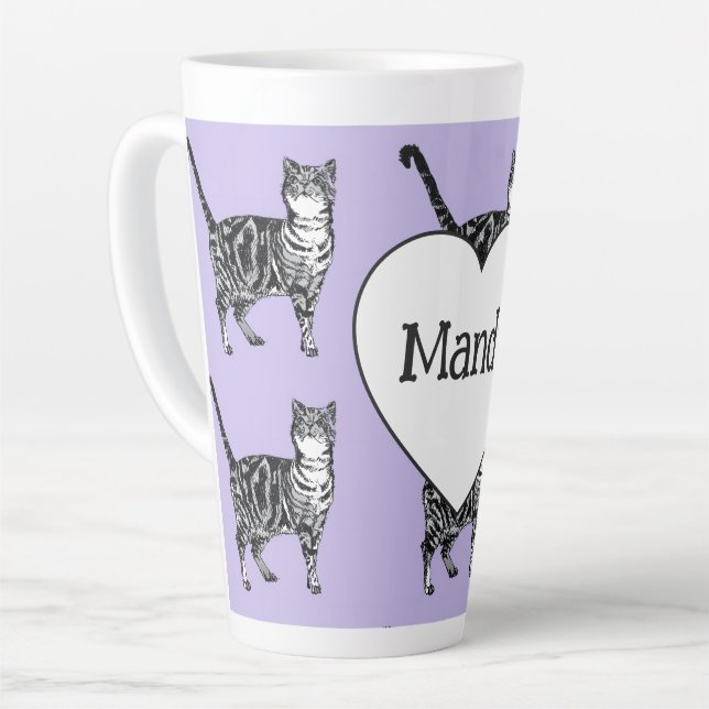 Tabby-Katze Whimsical Helllila Katzen Mädchen Milchtasse (Linke Ecke)