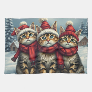 Tabby Katzen in Preppy Winter Attraktion und Hat W Geschirrtuch