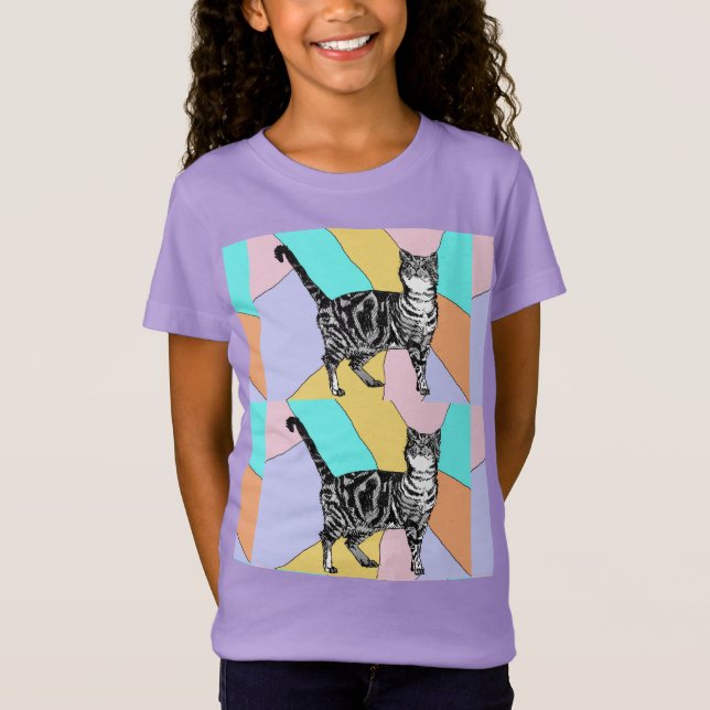 Tabby Katzen niedlich gestreifte Haustiere Mädchen T-Shirt (Vorderseite)