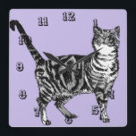Tabby Katzen Tiere Kinder Kinder pastell Lila Quadratische Wanduhr<br><div class="desc">Tabby Cat Cats Art Animal Kinder Pastel Puple Room Decor Uhr. Entworfen aus meiner ursprünglichen Tinte zeichnend Kunst.</div>