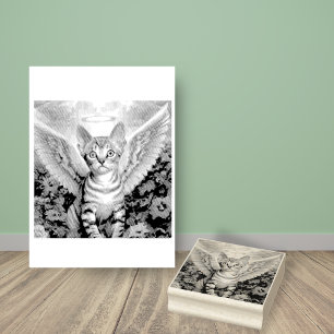 Tabby Kitten Angel Wings Halo Gummistempel
