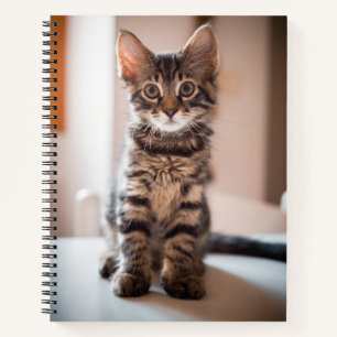 Tabby Kitten auf dem Tisch Notizbuch