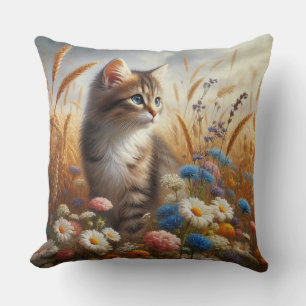 Tabby Kitten Cat Lover Floral 20x20 Baumwolle Kissen
