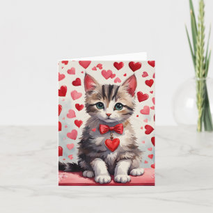 Tabby Kitten & Hearts Meow-velous Valentine Card Feiertagskarte