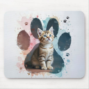 Tabby Kitten in Aquarellfarben Print Mousepad