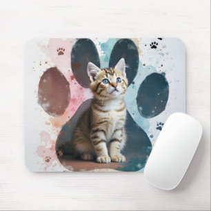 Tabby Kitten in Pawprint Mousepad