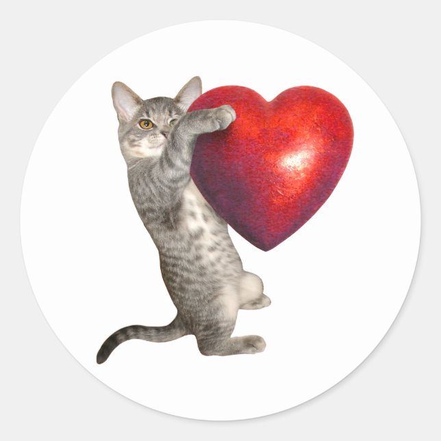Tabby Kitten mit Big Red Heart Sticker (Vorderseite)