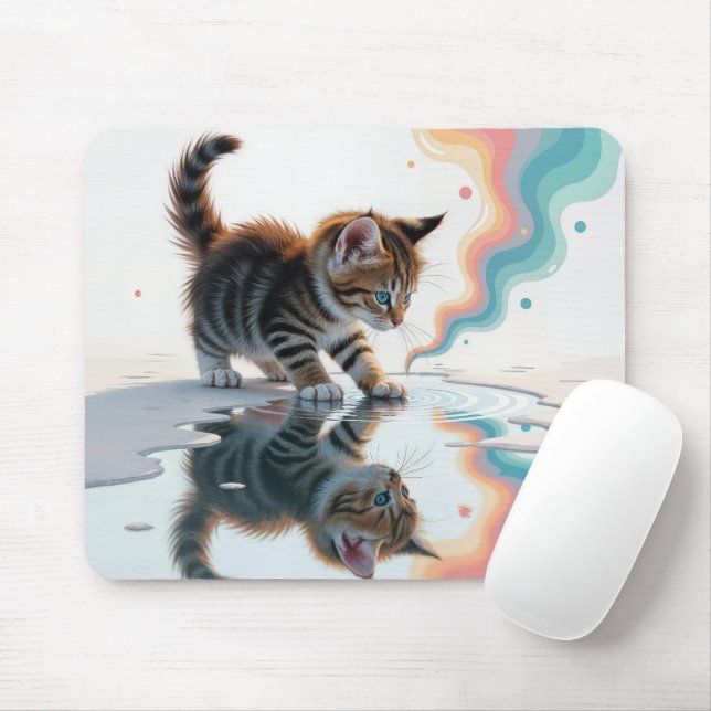 Tabby Kitten Reflektion in einer Pfütze Mousepad (Mit Mouse)