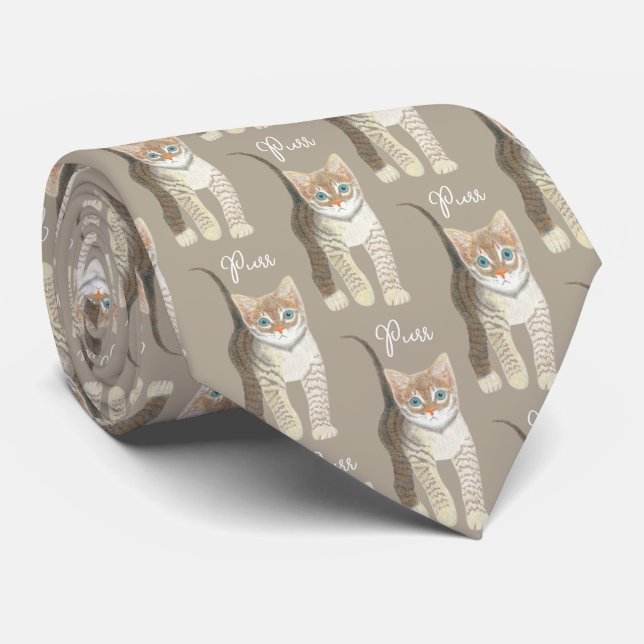Tabby Kitten With Text Lightest Brown Necktie Krawatte (Gerollt)