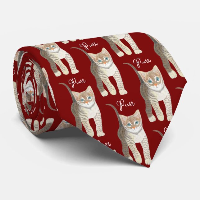 Tabby Kitten With Text Maroon Necktie Krawatte (Gerollt)