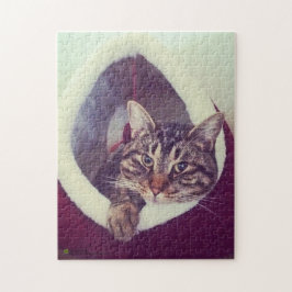 Tabby Kitty in Hütte Nah-Up Foto Puzzle