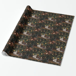 Tabby-Miezekatze und Weihnachtsbaum Geschenkpapier